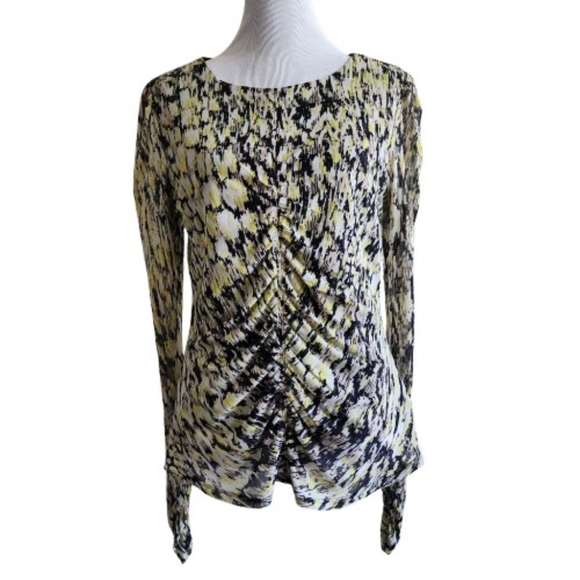 DKNY Women's Shirred Abstract-Print Long Sleeve Top - Picture 2 of 13